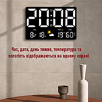 Годинник Deepfox GH-8012 LED цифровий електронний настінний/настільний Будильник Дата Температура Вологість 24,8х15,8см білий, фото 3