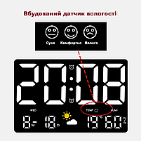 Годинник Deepfox GH-8012 LED цифровий електронний настінний/настільний Будильник Дата Температура Вологість 24,8х15,8см білий, фото 6