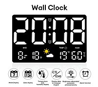 Годинник Deepfox GH-8012 LED цифровий електронний настінний/настільний Будильник Дата Температура Вологість 24,8х15,8см білий, фото 7