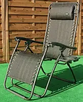 Коричневий Садове Крісло Шезлонг до 120 кг Складаний Шезлонг для Дачі Zero Gravity XXL  (з підстакаником)