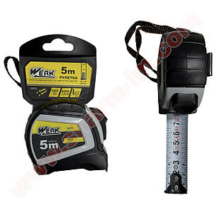 Рулетка з магнітом Werk 5 м/25 мм Прогумований корпус та Автостоп