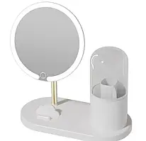 Дзеркало з LED підсвічуванням кругле + тубус для зберігання косметики (6016)