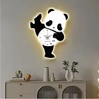 Дитячий настінний годинник зі світлодіодним підсвічуванням у вигляді панди / Декоративний LED-годинник Панда без звуку з м'яким