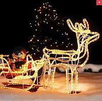 Теплий білий Вуличний новорічний олень із дюралайту маленький із санями від мережі