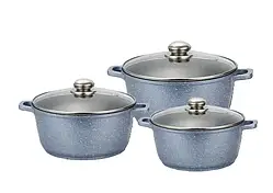 Кухонний набір каструль із кришками Benson BN-299 з литого алюмінію та мармуровим антипригарним покриттям об'ємом 1.5/2.2/3.2 л.
