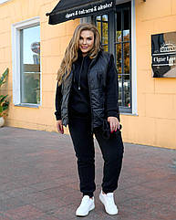 Жіночий теплий костюм iз флiса+жител NOBILITAS 46-64 чорного кольору