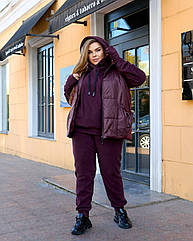 Жіночий теплий костюм iз флiса+жител NOBILITAS 46-64 бордового кольору