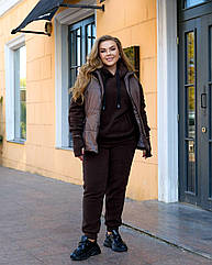 Жіночий теплий костюм iз флiса+жител NOBILITAS 46-64 коричневого кольору