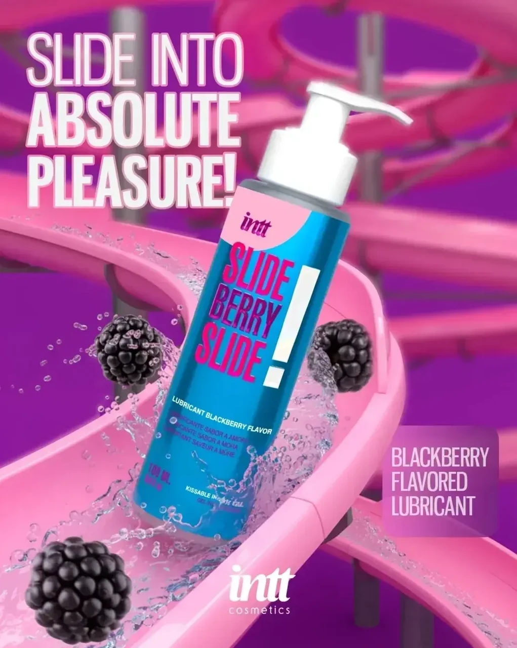 Лубрикант їстівний (для мінету) з ароматом ожини Intt SLIDE BERRY SLIDE! на водній основі, 100 мл
