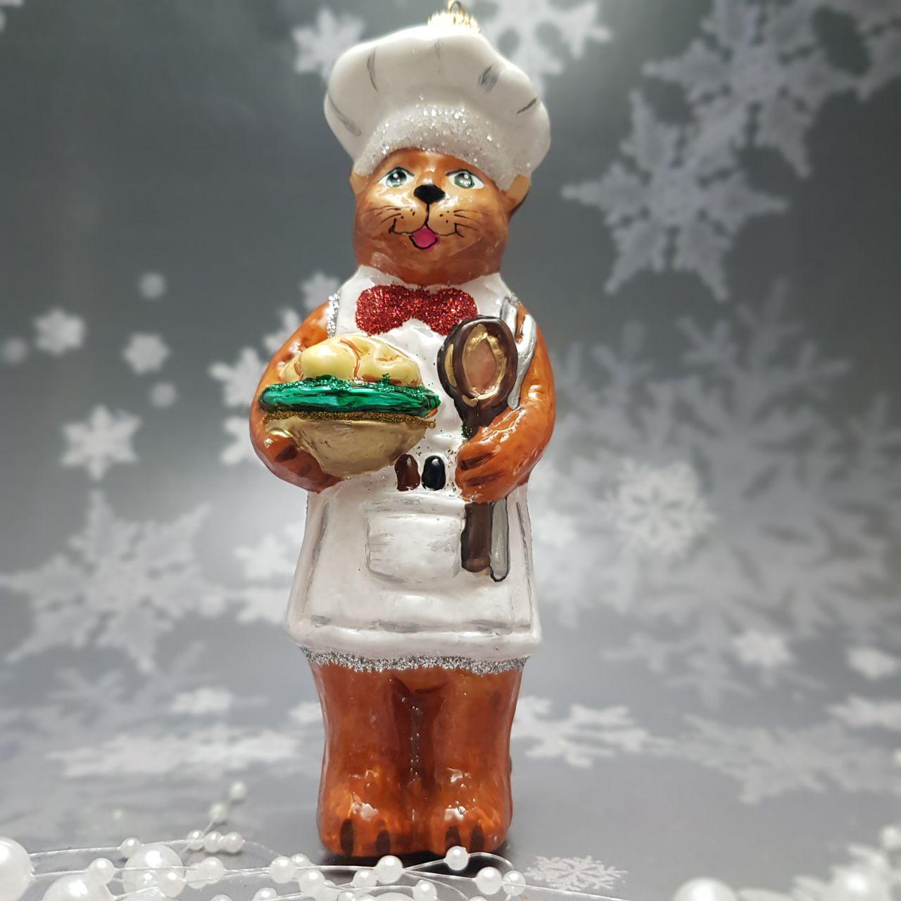 Скляна іграшка Італійський Рудий Кіт Кухар pучна робота