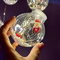 Гірлянда завіса штора Кулі з наповненням Дід Мороз, 3м, 10 куль LED USB