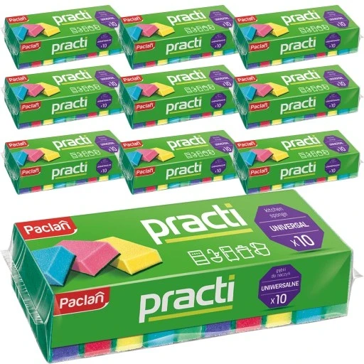 Набір 10 штук губок для миття посуду Paclan кухонні мийки мікс кольорів всього 100 штук