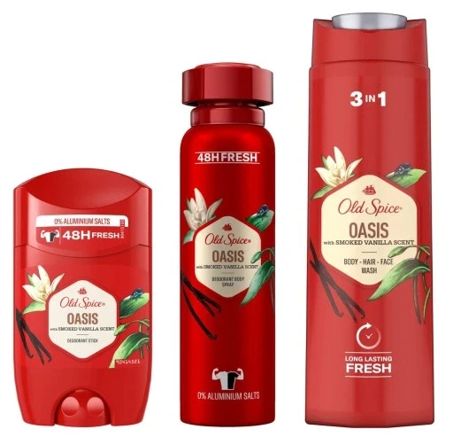 Набір з 3-х продуктів Old Spice Oasis Vanilla: дезодорант-стік+спрей+гель 400ml