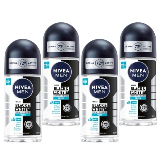 4 шт. Nivea Men Black&white Invisible Fresh антиперспірант у вигляді ролика 50 мл