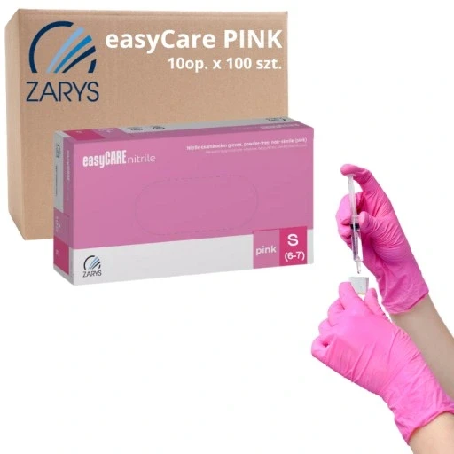 Набір 10 штук нітрилових безпорошкових рукавичок Easycare рожеві S з набором 1000 шт. (картон)
