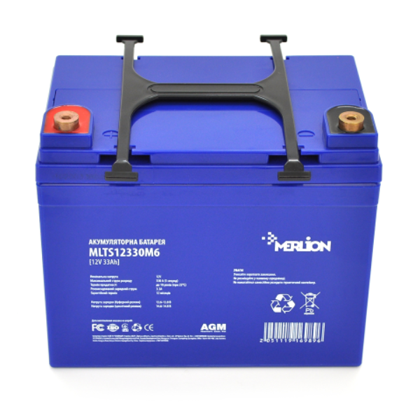 Акумуляторна батерея MERLION EURO AGM 12 V 33 Ah MLTS12330M6  плюсова клема ліворуч