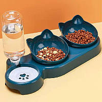 Двойная миска для кормления кошек с поилкой 500 мл, Миска двойная для кошек