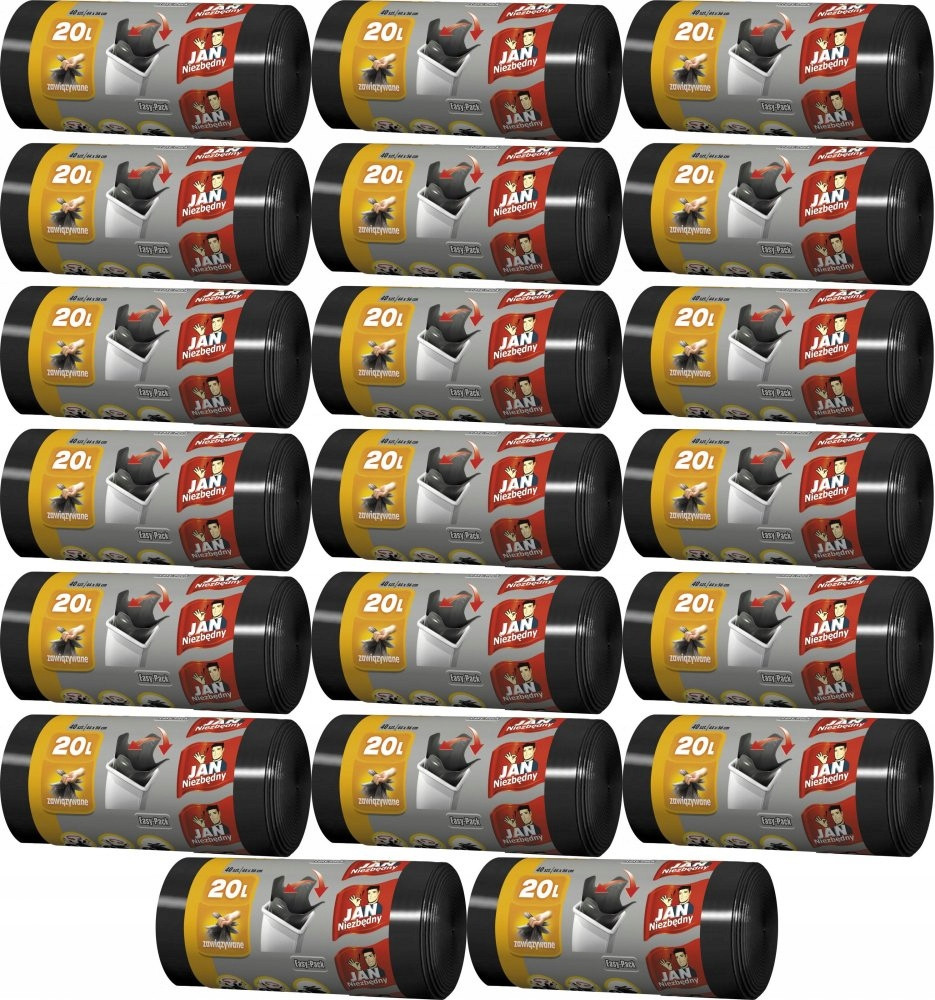 Комплект 20 штук мішків для сміття 20л від Jan Niezbędny Hd Easy Pack 40 штук чорні х 20 упаковок