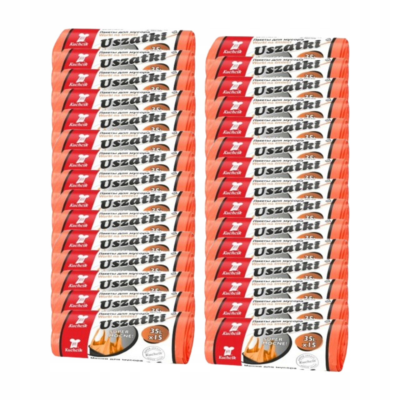 Набір 30 штук пакетів для сміття з зав'язками Kuchcik 35 л шт. 15 помаранчеві 30 штук