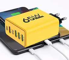 Зарядний пристрій для телефону (65W), 1xUSB + 2хType-C / Адаптер для заряджання / Швидка зарядка для смартфона