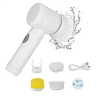 Щітка з ручкою акумуляторна для миття посуду з насадками губками W-50