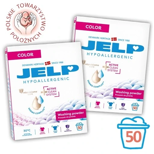Гіпоалергенний пральний порошок Jelp 2x 3 кг Color картон 50wl