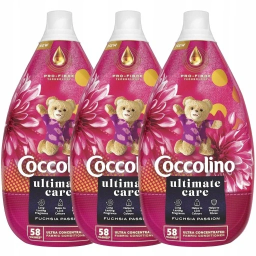 Набір 3 штук 3x рідина для змивання одягу тканин Coccolino Ultimate Care фуксія 3x 870ml, фото 1