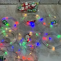 Гірлянда штора "Круги та кулі" 3м (ялинка, сніговик, дід мороз, олень, шапка)