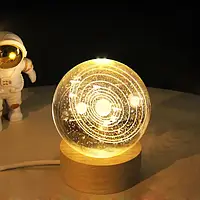 Світлодіодна кришталева куля, декоративна універсальна 3D нічниця, кришталева куля "Супутник"