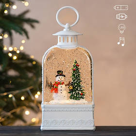 Новорічний ліхтар з підсвіткою та музикою "сніговичок", 24,5 см