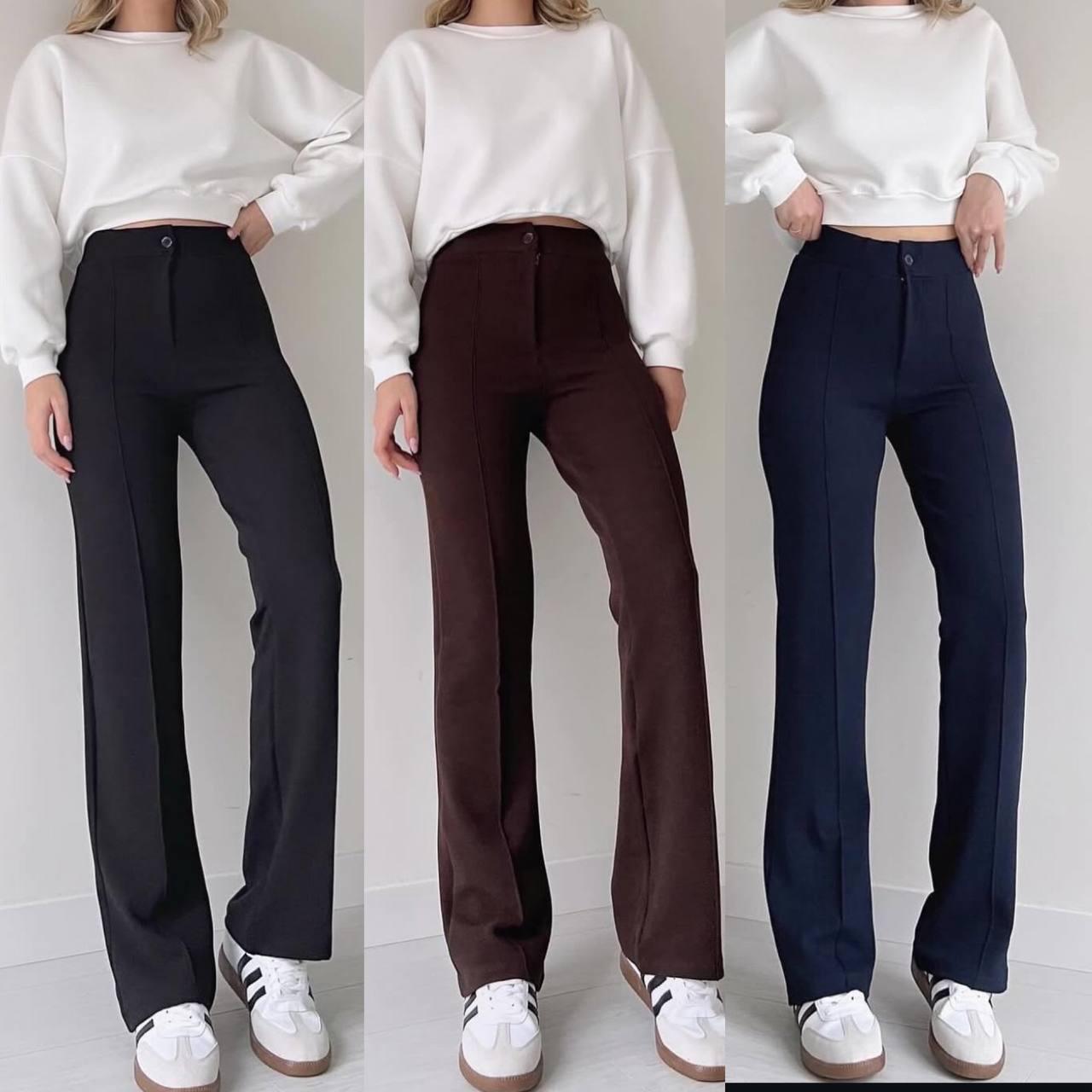 Класичні штани кльош зі стрілками жіночі тканина креп дайвінг Мод: 771-992 Кольори: чорний, шоколад, темно синій, фото 1