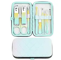 Набір професійний для манікюру/педикюру на 10 предметів м'ятно-жовтий