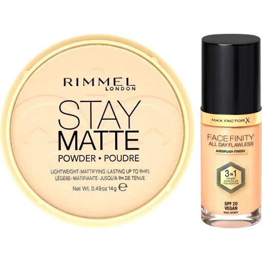 Набір з 2 продуктів Rimmel: пудра Stay Matte і основа Facefinity 3в1 матове покриття 24год