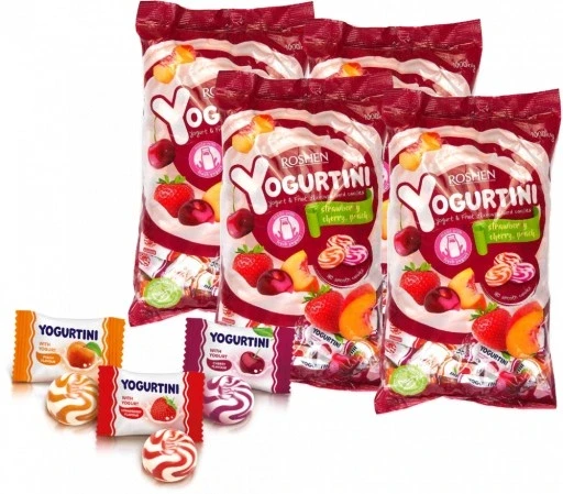 Набір 4 штук цукерок Roshen Yogurtini карамель фруктова 1кг X4