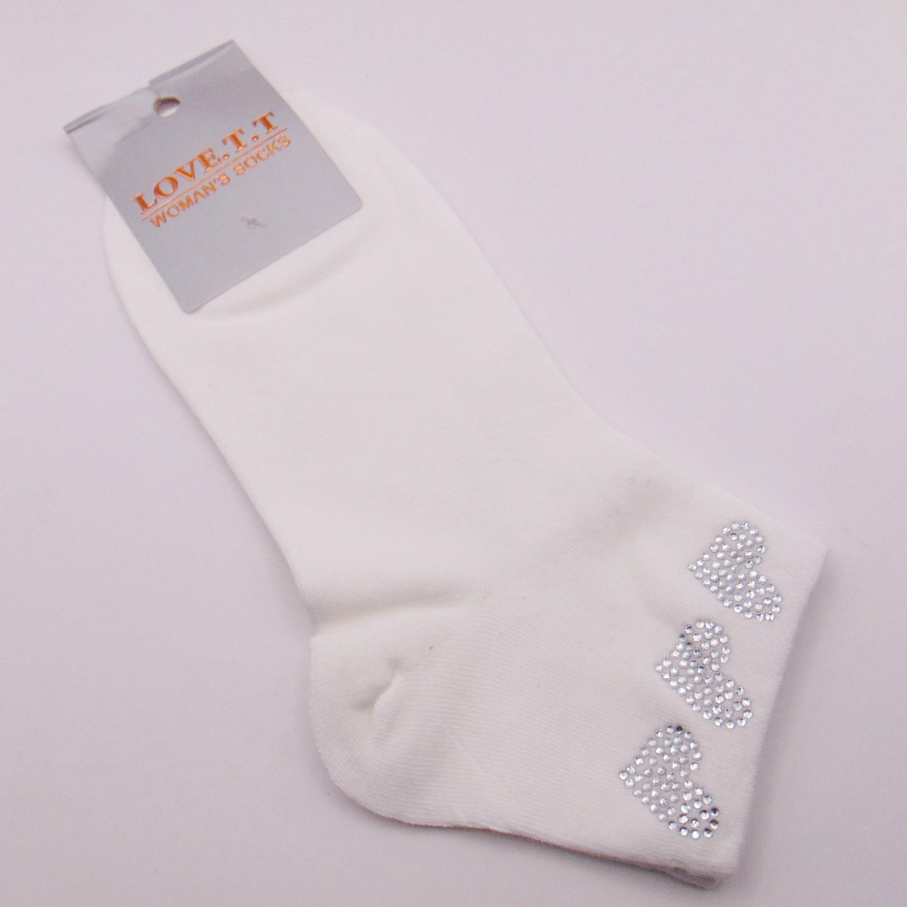 Жіночі шкарпетки зі стразами серце 36-41 білі Love TT, фото 1