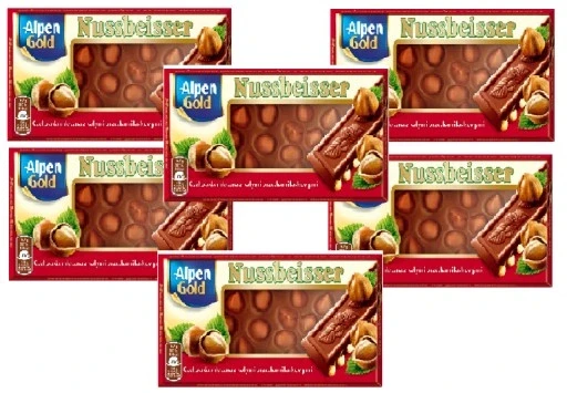 Набір 6 штук 6x Nussbeisser молочний шоколад з горіхами 100г, фото 1