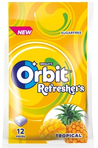 Набір 15 штук 15 шт. Orbit Refreshers Tropical безцукрова жувальна гума тропічний смак 26 г
