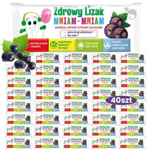 Набір з 40 штук льодяників Mniam з чорної смородини для горла гортані та голосових зв'язків 40 шт без цукру