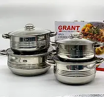 Набір посуду Unique UN-7020 8 предметів / Каструлі з нержавіючої сталі / Скромні термостійкі кришки