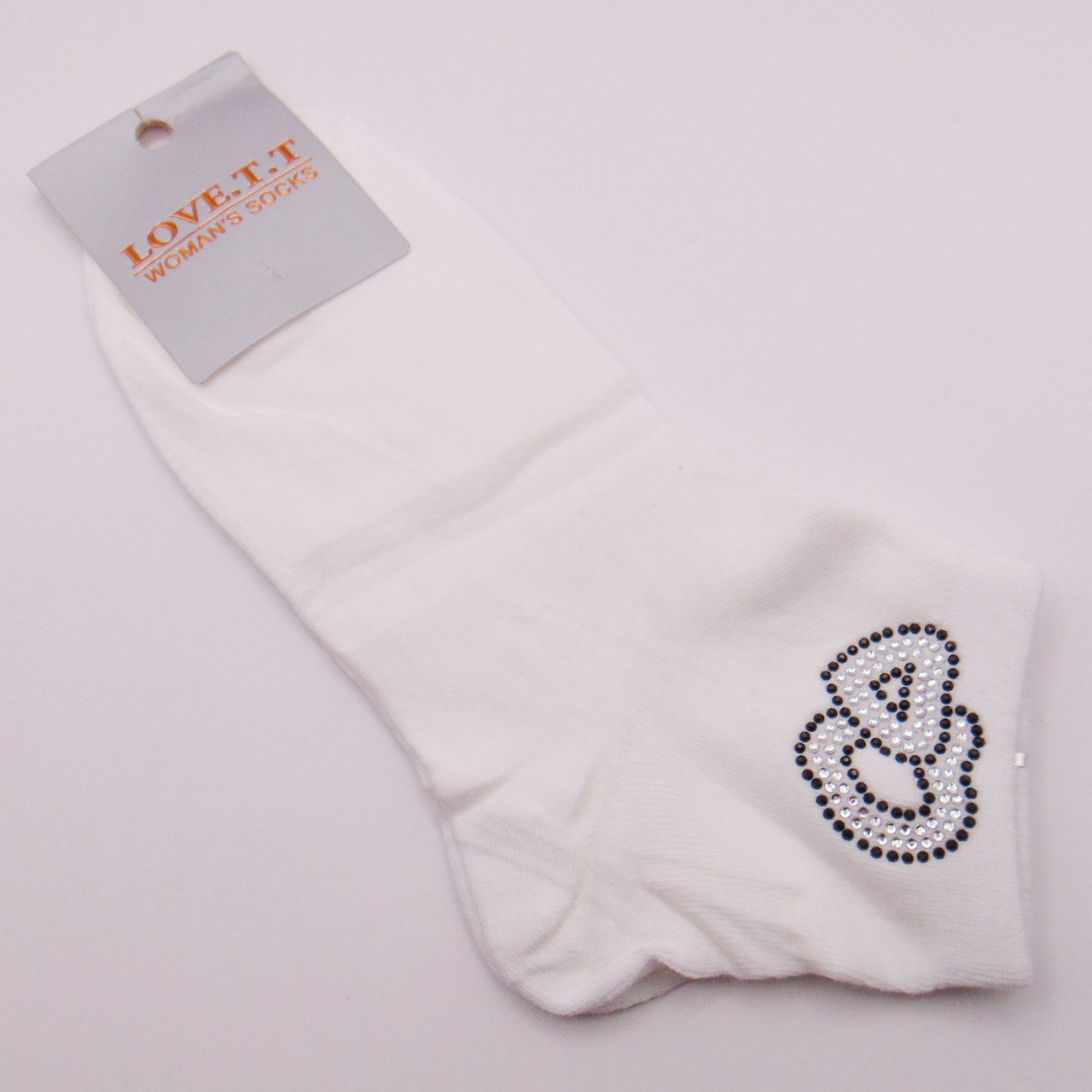 Шкарпетки зі стразами серця 36-41 білі Love TT, фото 1