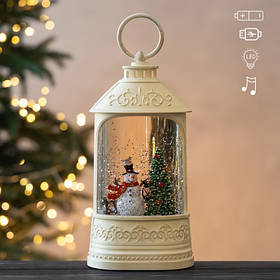 Новорічний ліхтар з підсвіткою та музикою "сніговичок", 25 см