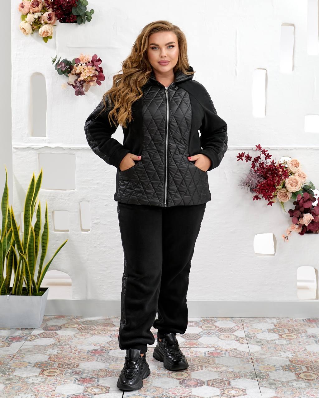 Жіночий теплий костюм штани джогери+жител NOBILITAS 50-64 чорного кольору, фото 1