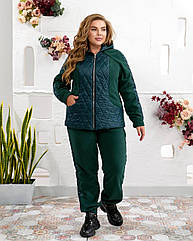 Жіночий теплий костюм штани джогери+жител NOBILITAS 50-64 смарагдового кольору