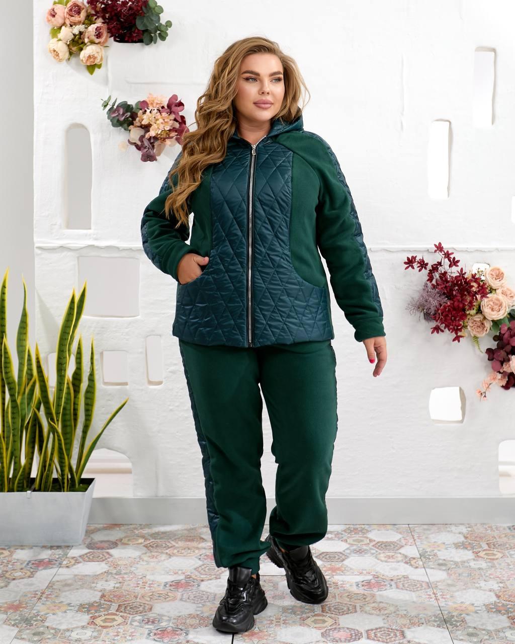 Жіночий теплий костюм штани джогери+жител NOBILITAS 50-64 смарагдового кольору, фото 1