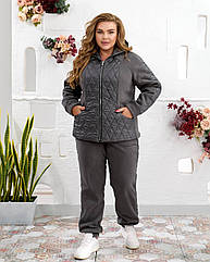 Жіночий теплий костюм штани джогери+жител NOBILITAS 50-64 графiтового кольору