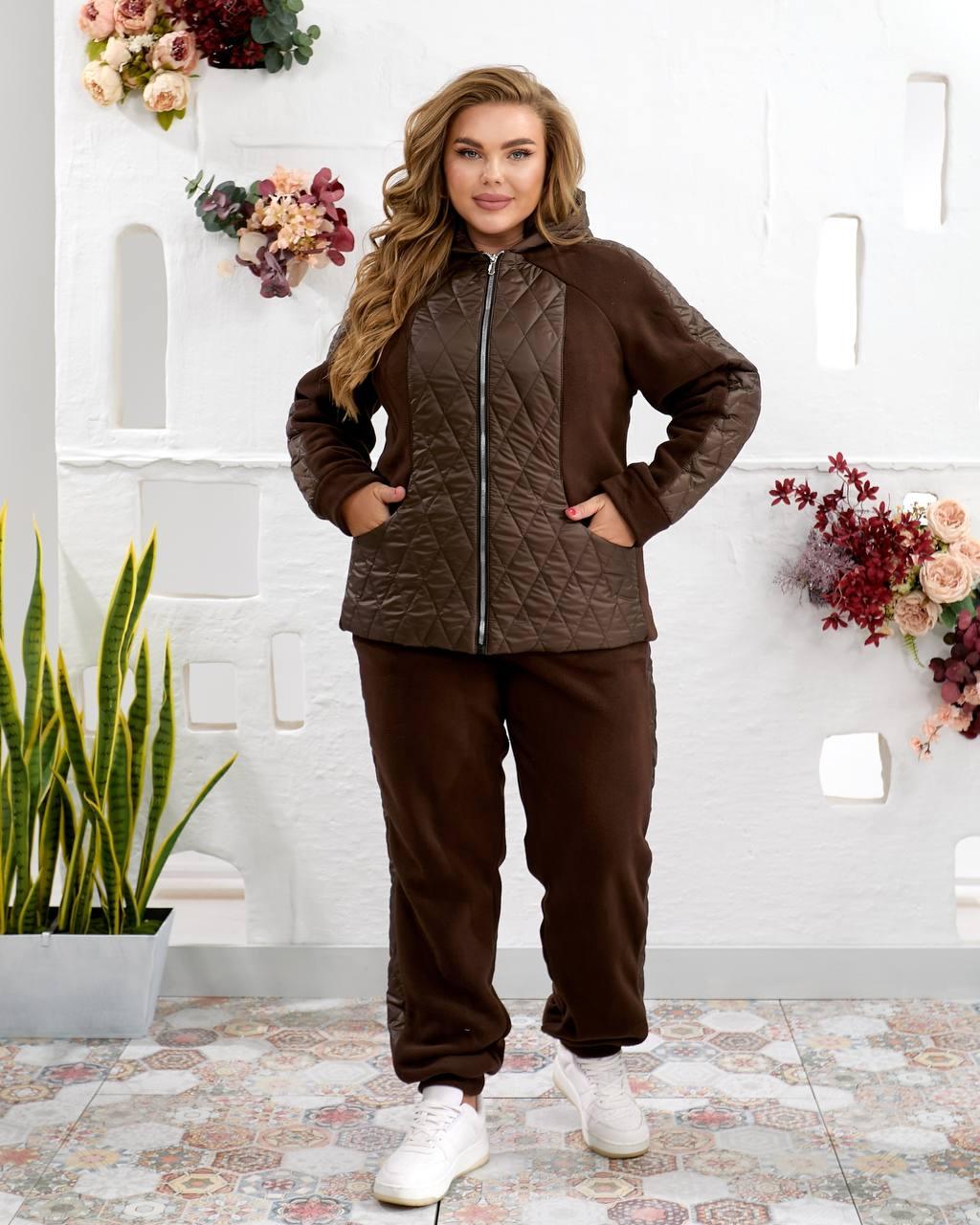 Жіночий теплий костюм штани джогери+жител NOBILITAS 50-64 коричневого кольору, фото 1