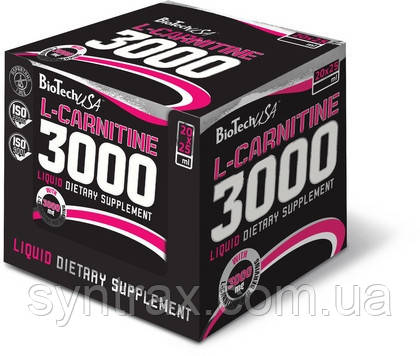 L-Carnitine Ampule 3000 BioTech USA 20x25 ml, карнитин в ампулах жирозпалювач