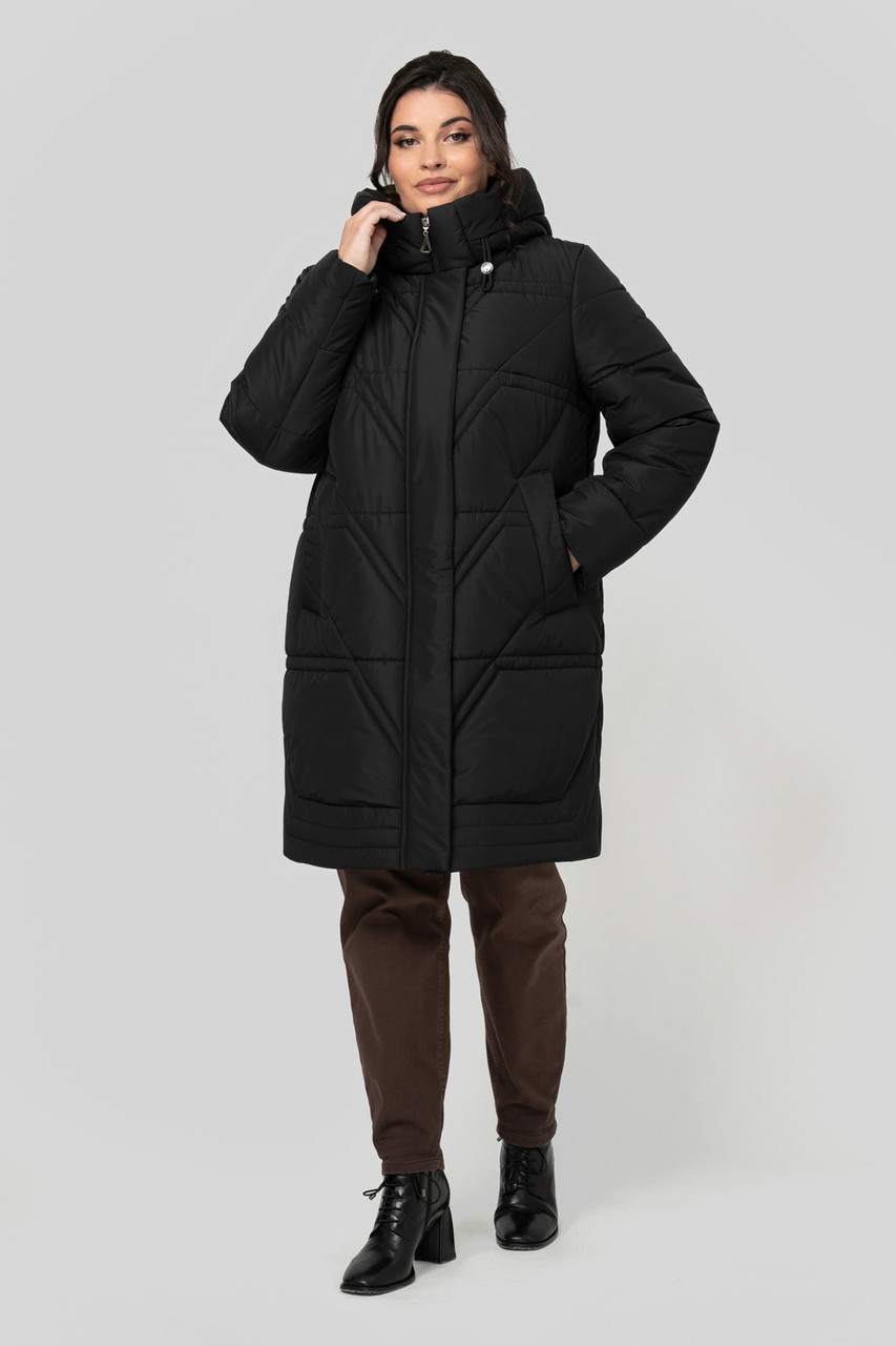 Жіноче зимове пальто прямого крою з капюшоном Паула, розміри  50-60
