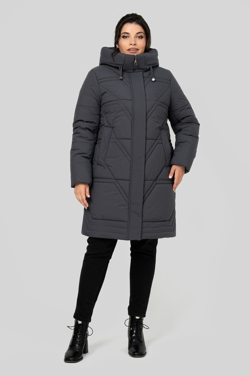Жіноче зимове пальто прямого крою з капюшоном Паула, розміри  50-60