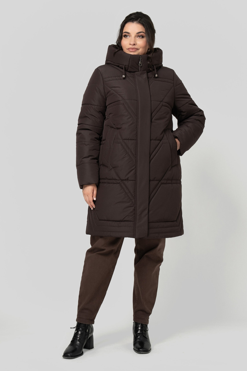 Жіноче зимове пальто прямого крою з капюшоном Паула, розміри  50-60